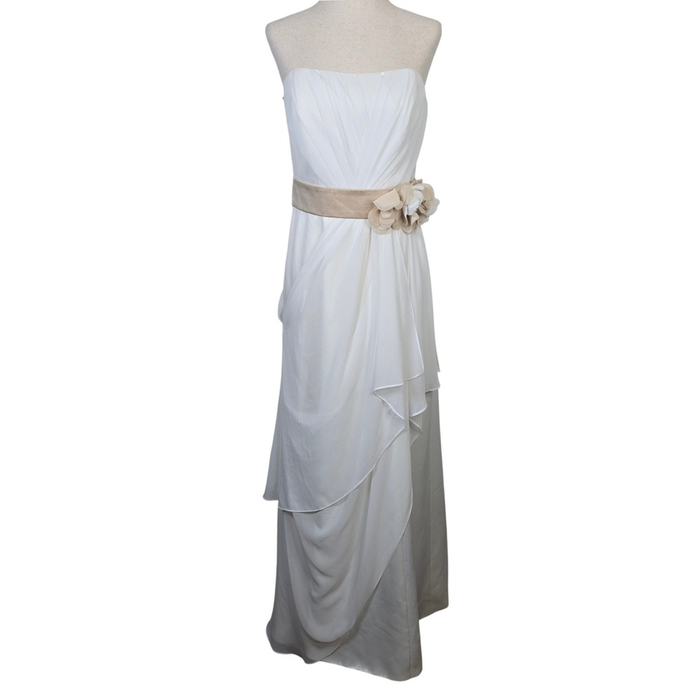 Galina Davids Bridal Ivory Champagne Strapless Chiffon Wedding Gown H9982 Size 8